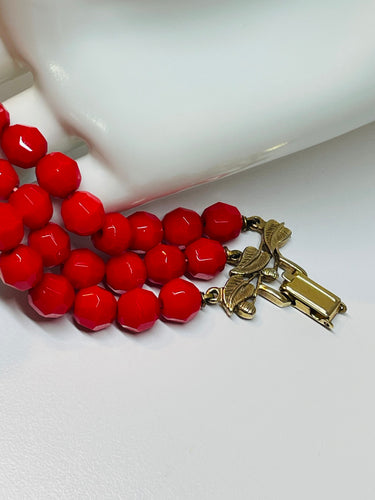 Red 3 Strand Facet Beaded Bracelet